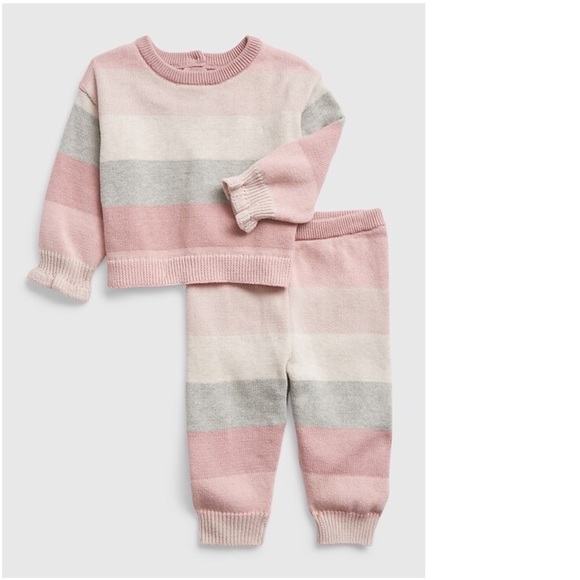 GAP Other - Baby Gap Striped Sweater Set Outfit 6-12 Months Girl Pink Gray Grey